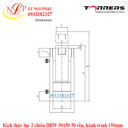 Kích thủy lực 2 chiều DRW-50150 50 tấn, hành trình 150mm