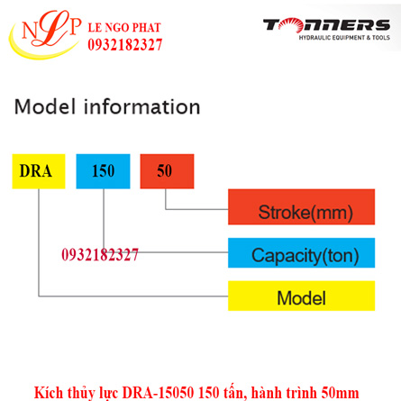 Kích thủy lực DRA-15050 150 tấn, hành trình 50mm