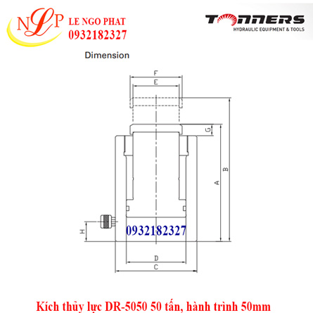 Kích thủy lực DR-5050 50 tấn, hành trình 50mm