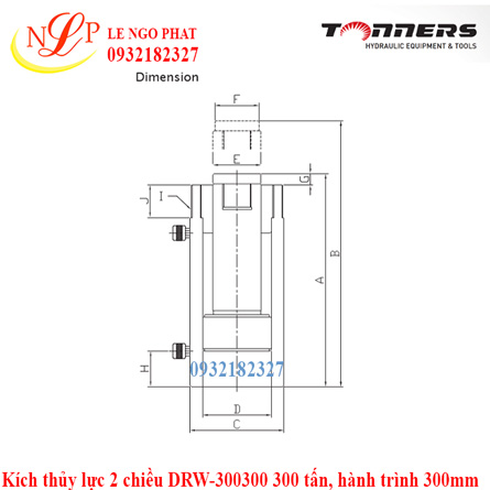Kích thủy lực 2 chiều DRW-300300 300 tấn, hành trình 300mm