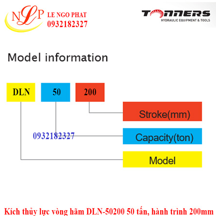 Kích thủy lực vòng hãm DLN-50200 50 tấn, hành trình 200mm
