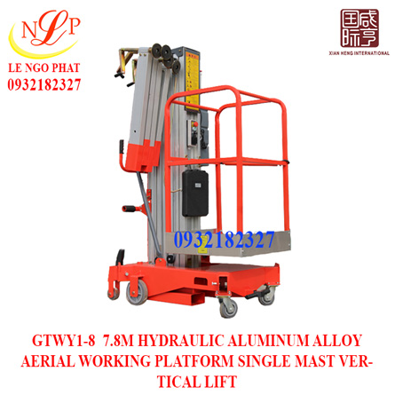 GTWY1-8 7.8M HYDRAULIC ALUMINUM ALLOY AERIAL WORKING PLATFORM SINGLE MAST VERTICAL LIFT