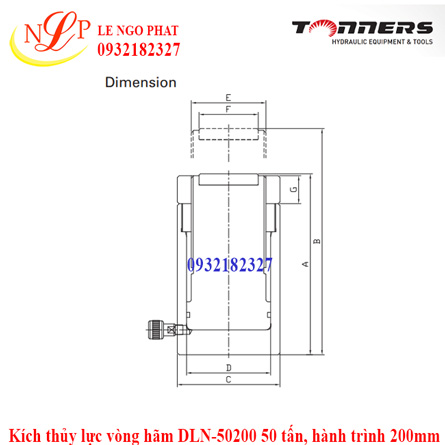 Kích thủy lực vòng hãm DLN-50200 50 tấn, hành trình 200mm