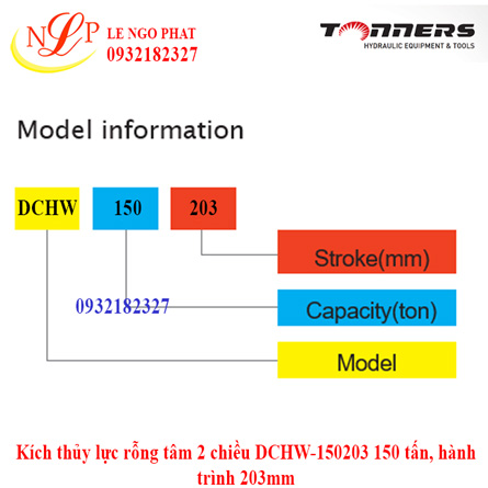 Kích thủy lực rỗng tâm 2 chiều DCHW-150203 150 tấn, hành trình 203mm