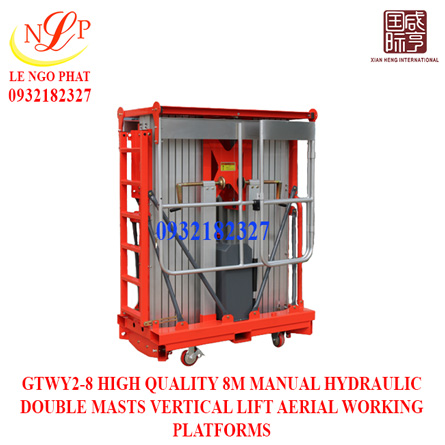 GTWY2-8 HIGH QUALITY 8M MANUAL HYDRAULIC DOUBLE MASTS VERTICAL LIFT AERIAL WORKING PLATFORMS 
