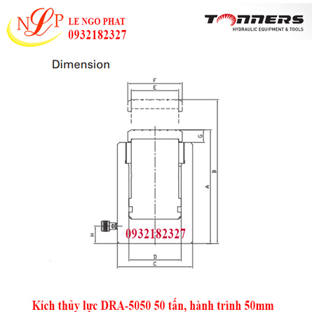 Kích thủy lực DRA-5050 50 tấn, hành trình 50mm