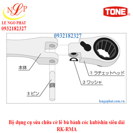 Bộ dụng cụ sửa chữa cờ lê bù bánh cóc kubishin siêu dài RK-RMA