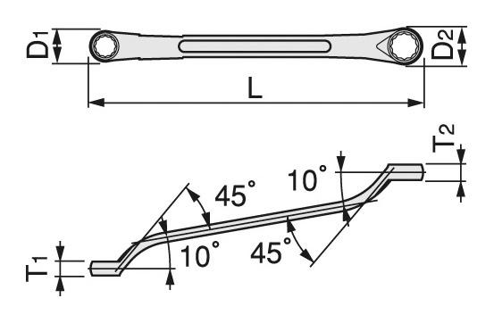 Long mechanical offset wrench (45 deg x 10 deg) M44