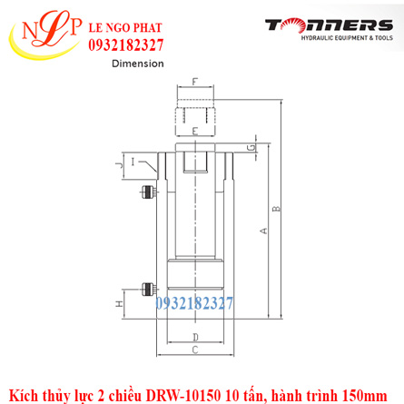 Kích thủy lực 2 chiều DRW-10150 10 tấn, hành trình 150mm