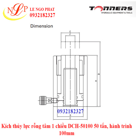 Kích thủy lực rỗng tâm 1 chiều DCH-50100 50 tấn, hành trình 100mm