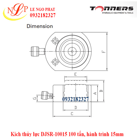 Kích thủy lực DJSR-10015 100 tấn, hành trình 15mm