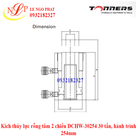 Kích thủy lực rỗng tâm 2 chiều DCHW-30254 30 tấn, hành trình 254mm