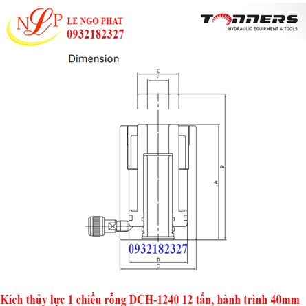 Kích thủy lực 1 chiều rỗng DCH-1240 12 tấn, hành trình 40mm