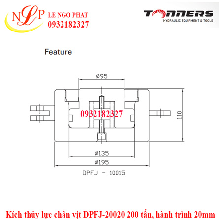 Kích thủy lực chân vịt DPFJ-20020 200 tấn, hành trình 20mm