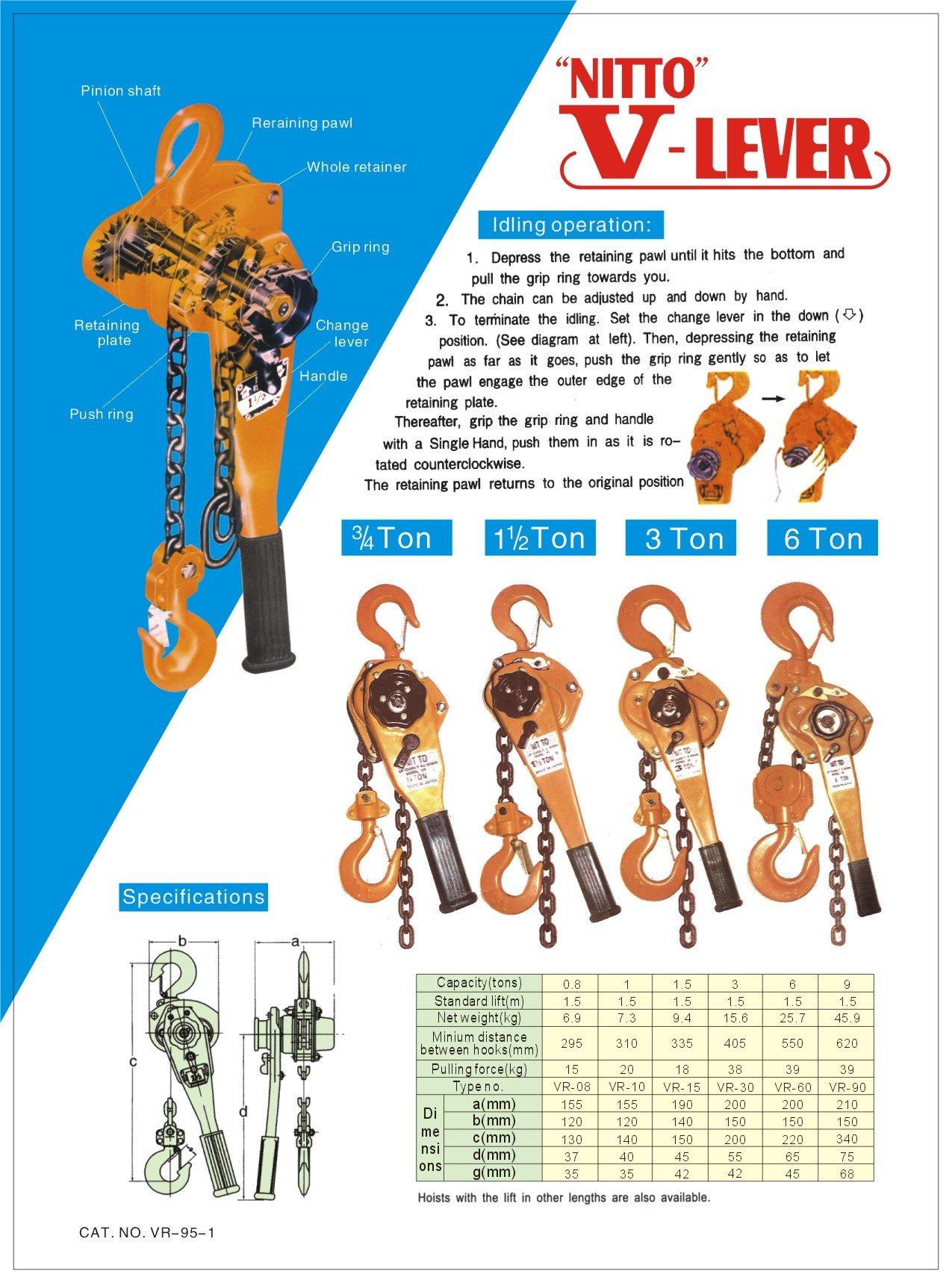 Pa lăng xích lắc tay 6 tấn Nitto VR-60